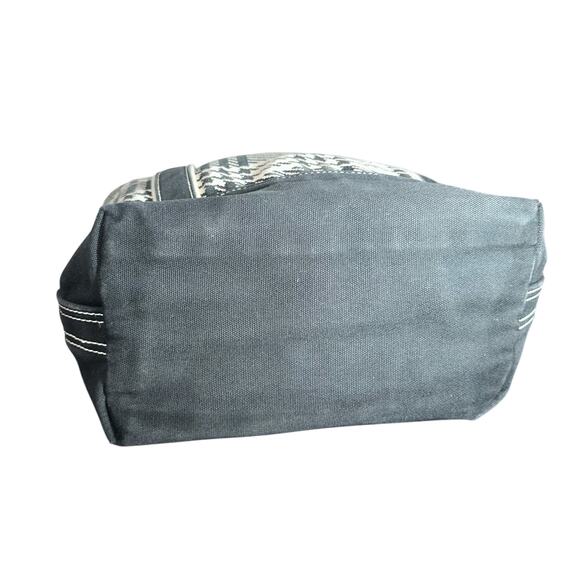 Lands’ End Large Canvas Tote Bag Black White Plaid Houndstooth Shoulder Carryall - Picture 5 of 15